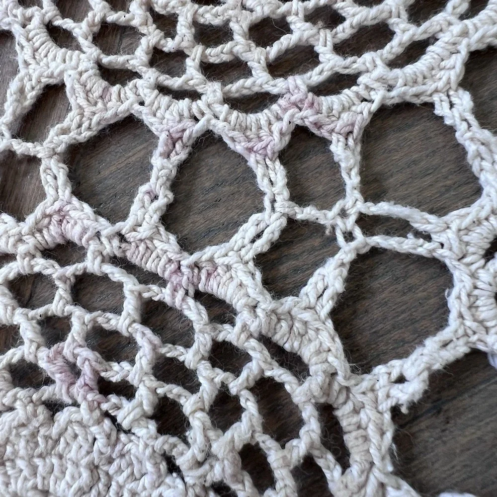 Vintage Handmade Crocheted Lace Tablecloth White Thread 54x96 Medallion